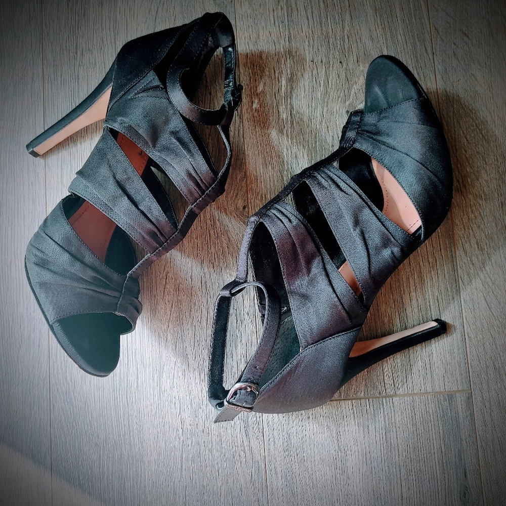 Vince Camuto Black Strappy Satin High Heel Sandals